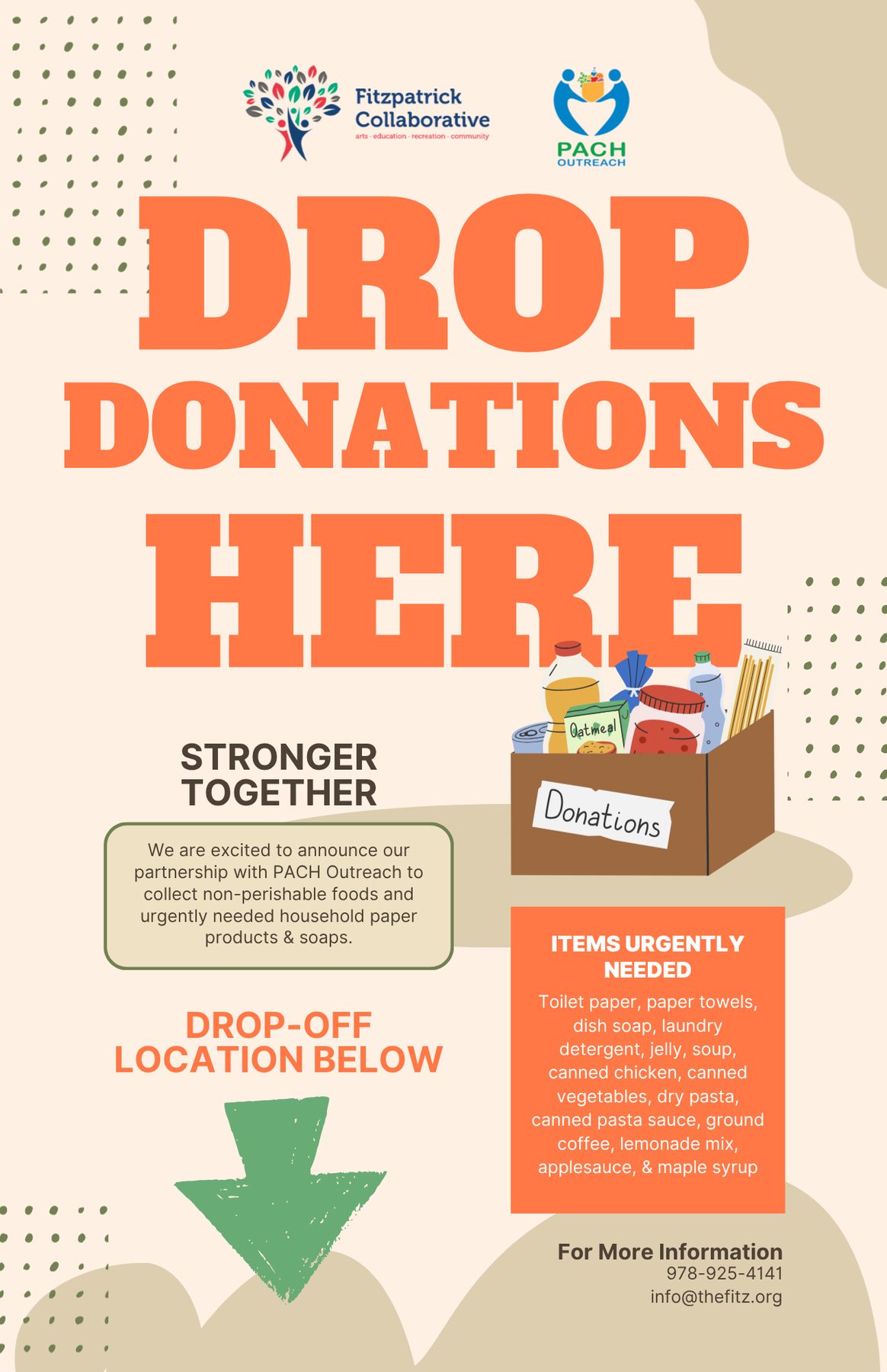 Drop donations here poster for PACH Outreach